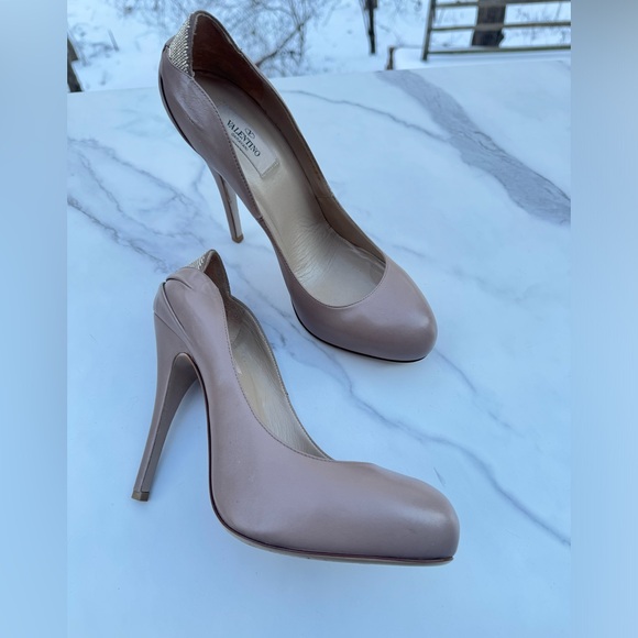 Valentino Shoes - Valentino Garvani Embellished Platform Pump, Women's Nude Heels Crystal backs